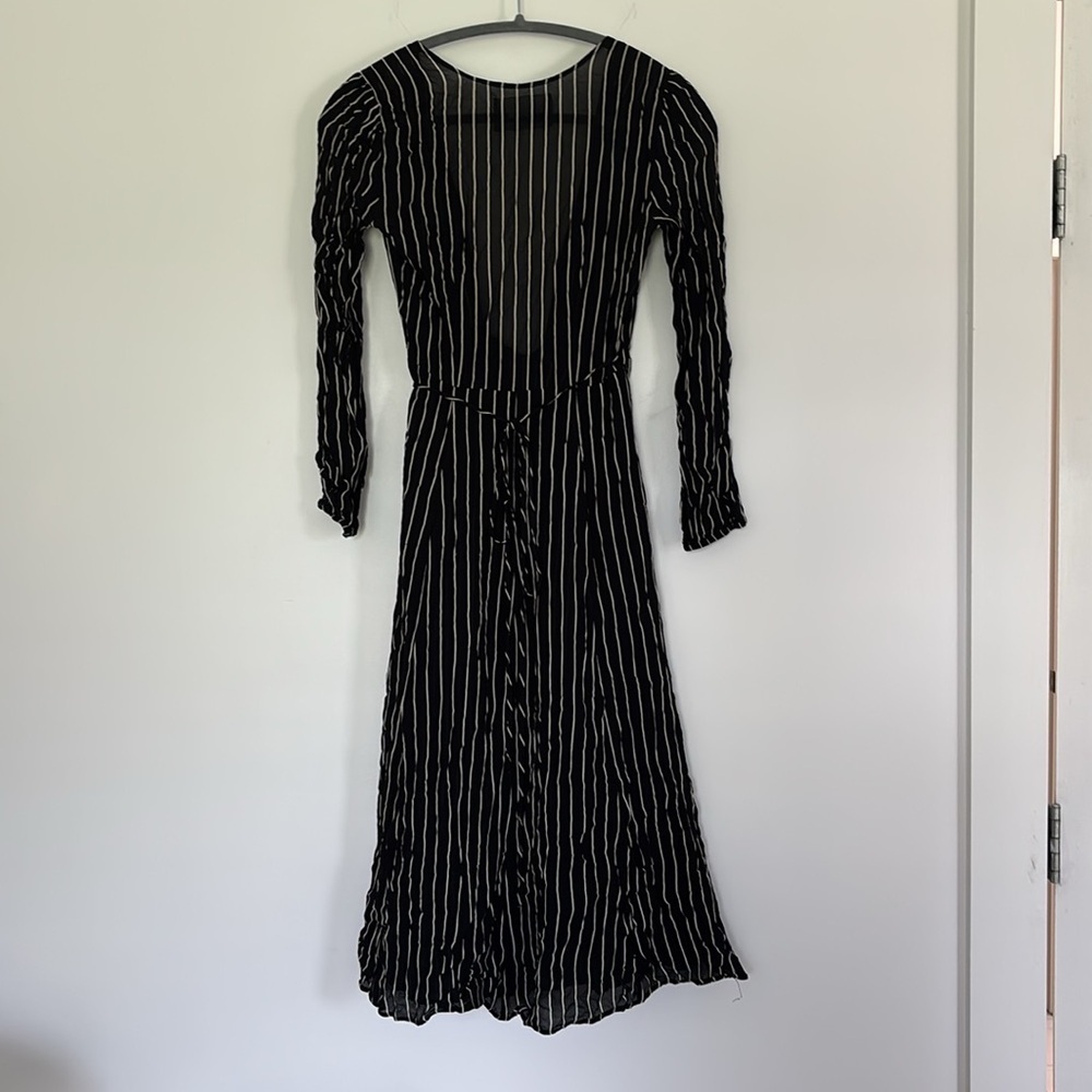 Reformation Ashley dress black & white striped long sleeve wrap sheer midi dress - Picture 10 of 11
